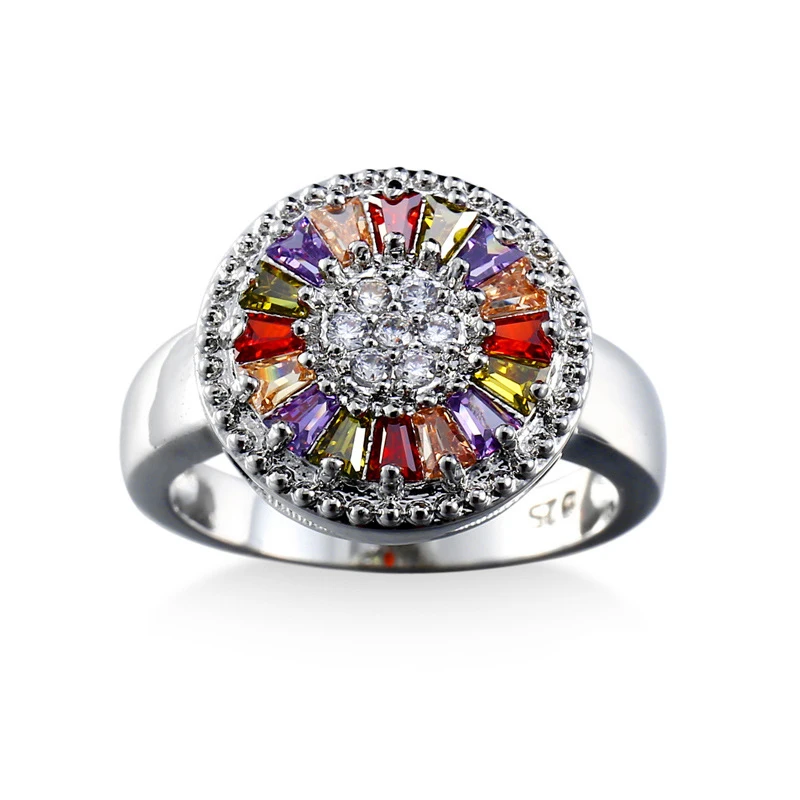 

Fashion Super Flash Zircon 925 sterling silver Ring women men Made with Genuine colorful Austrian Crystals Full Sizes Wholesale