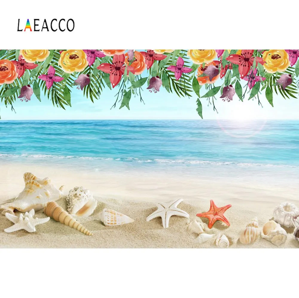 Laeacco Тропическое море Морская звезда Shell песок цветочный венок вечерние фото фон