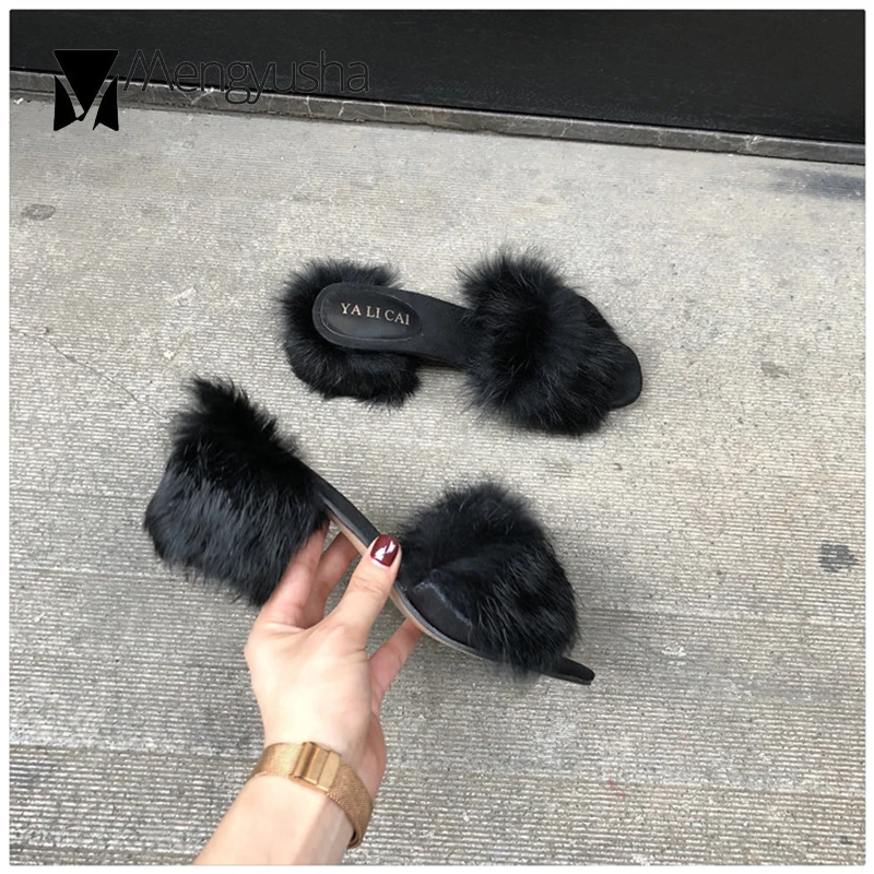 Мех Обувь на высоком каблуке дамы новинка брендовые дизайнерские открытым