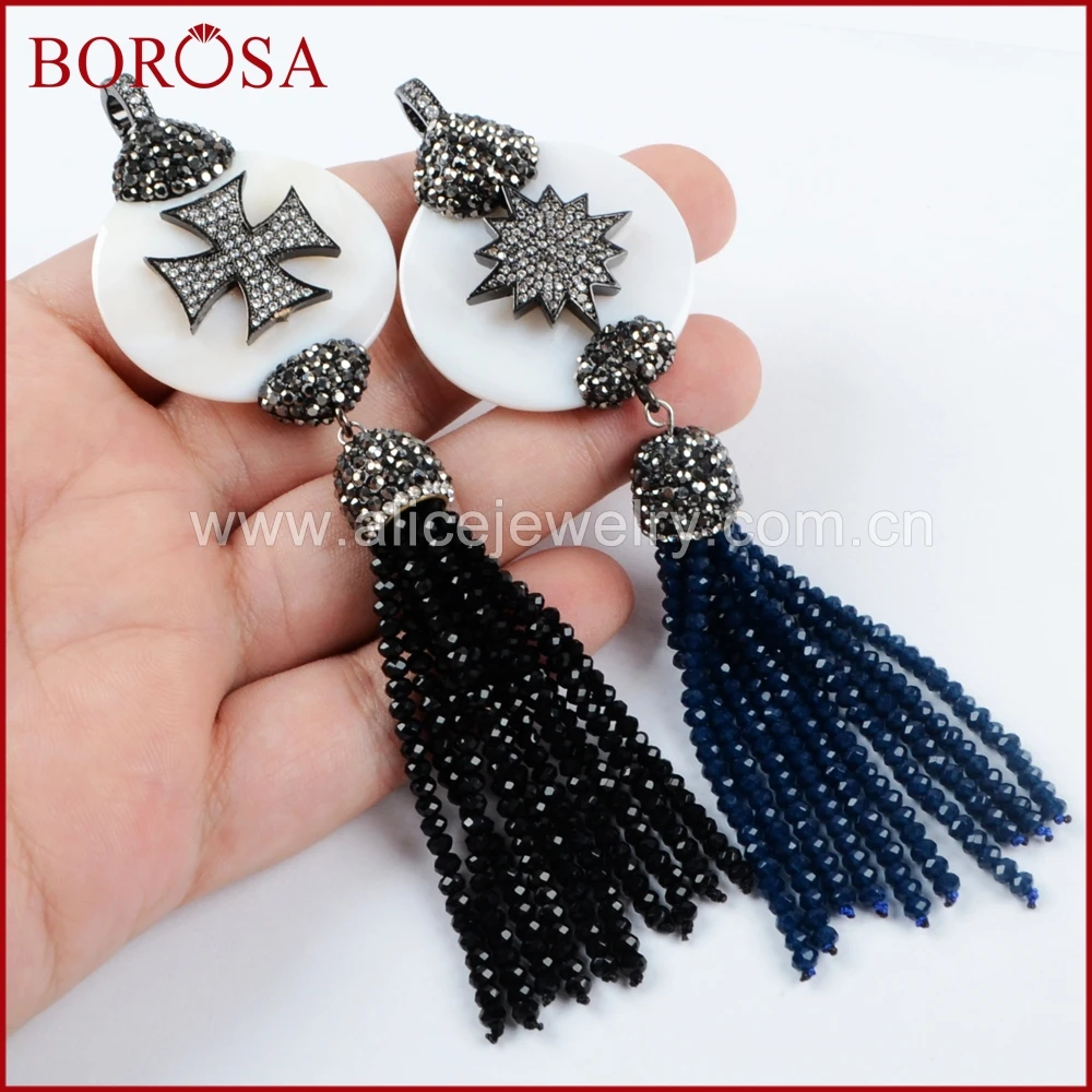 Borosa белый В виде ракушки кисточкой Бусины кулон cz микро Pave Креста/звезда шаблон
