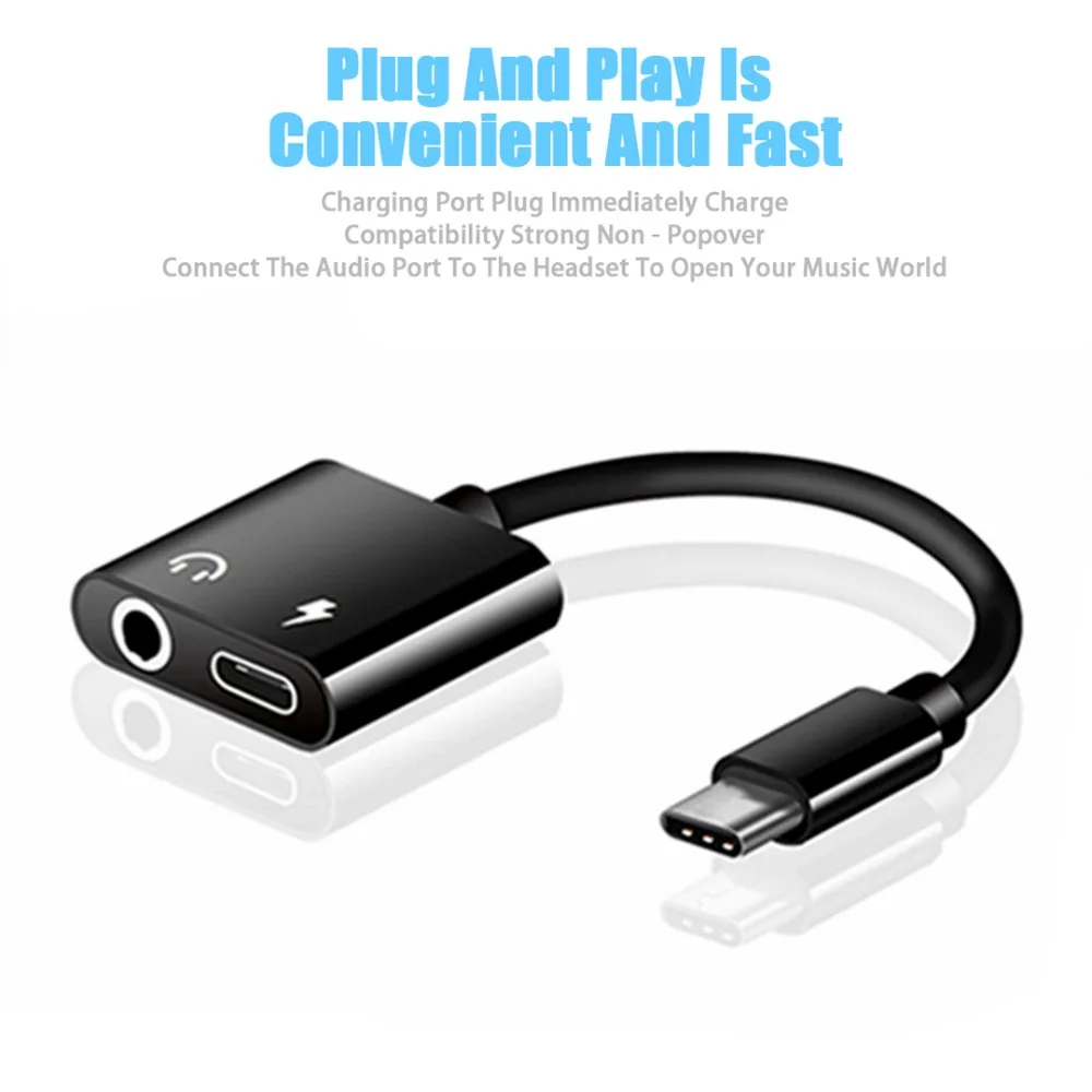 Кабель-адаптер для наушников типа C до 3,5 мм для huawei P10 P20 mate Для USB C 2 в 1, аудиокабель для зарядки наушников AUX Adaptador