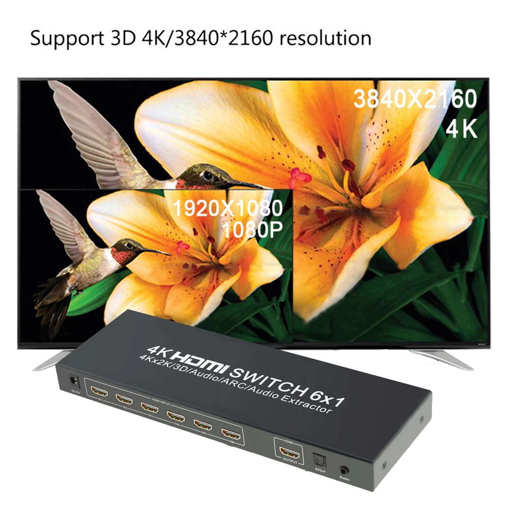 Aikexin 6-портовый 4K HDMI переключатель 6x1 концентратор с ИК-пультом дистанционного