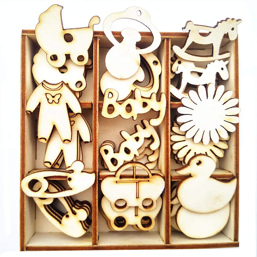 Коробка из 45 различных деревянных мини-форм для детей украшения детского душа