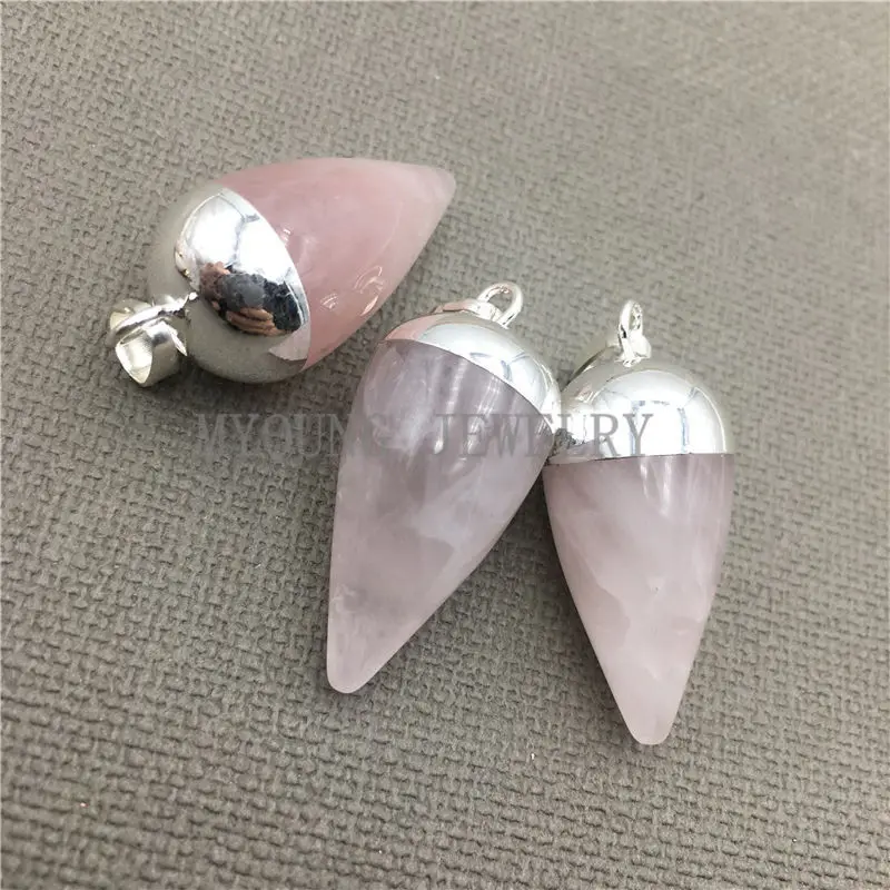 My0245 кругового конуса розовый кристалл кварца Petite Точка подвеска с из чистого золота Цвет или посеребренные Кепки и залог