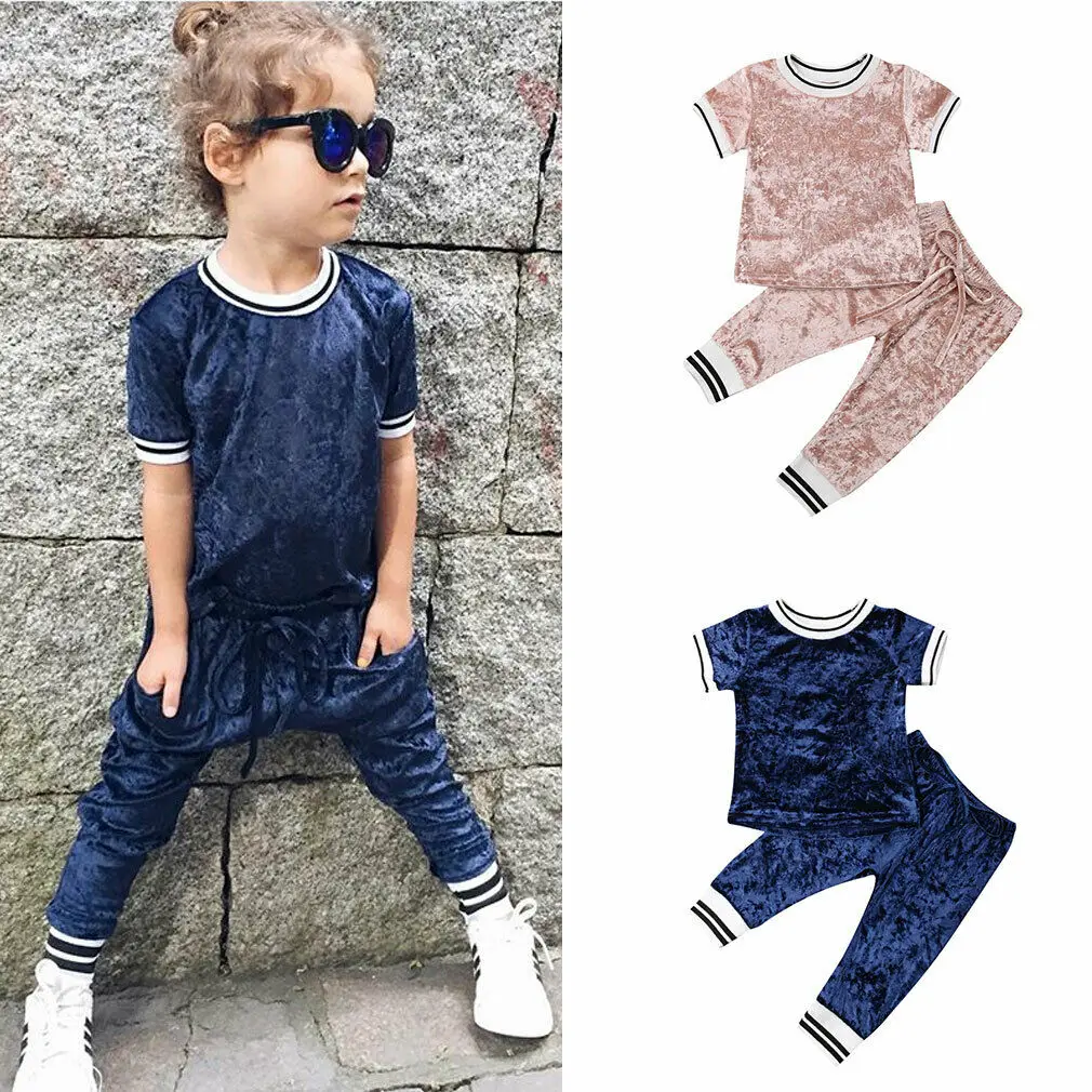 Emmaababy/детский Бархатный спортивный костюм с короткими рукавами для маленьких