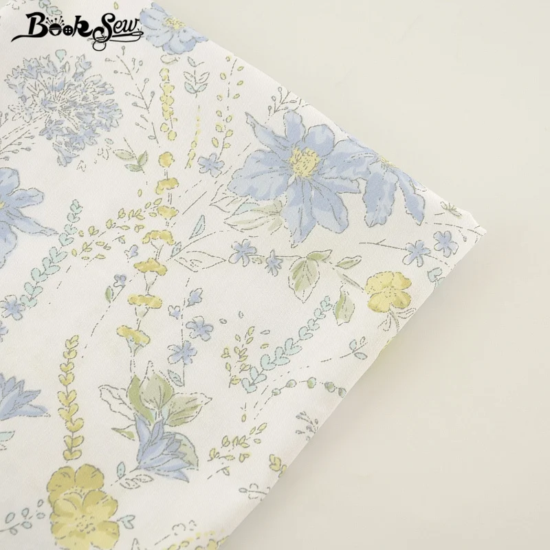 Booksew 100% хлопок ткань саржа синий цветок дизайн домашний текстиль Материал