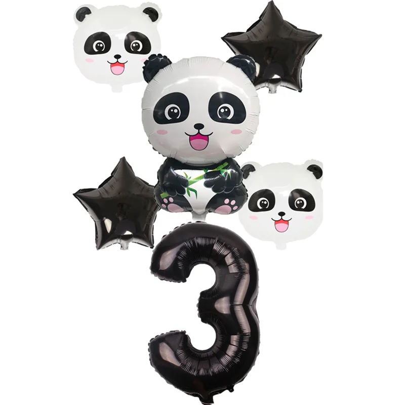 

6pcs China Panda Foil Balloons and 32inch black number Children's Inflatable Toys Birthday Party Decor Kids giant Panda Globos