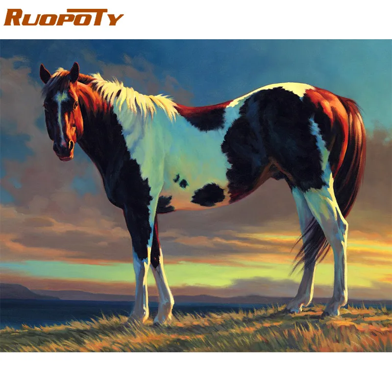 7 RUOPOTY рамка бегущая лошадь животные Сделай Сам Набор для рисования по номерам Раскраска по номерам Акриловая Краска на холсте для домашнего декора искусство - Цвет: 7