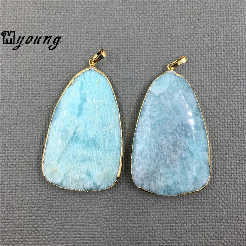 Граненый Амазонит ломтик кулон, синяя природа каменная Подвеска для DIY ювелирных изделий MY1450