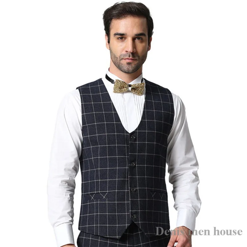 2017 высокое качество синий мужской жилет для свадьбы выпускного вечера на заказ