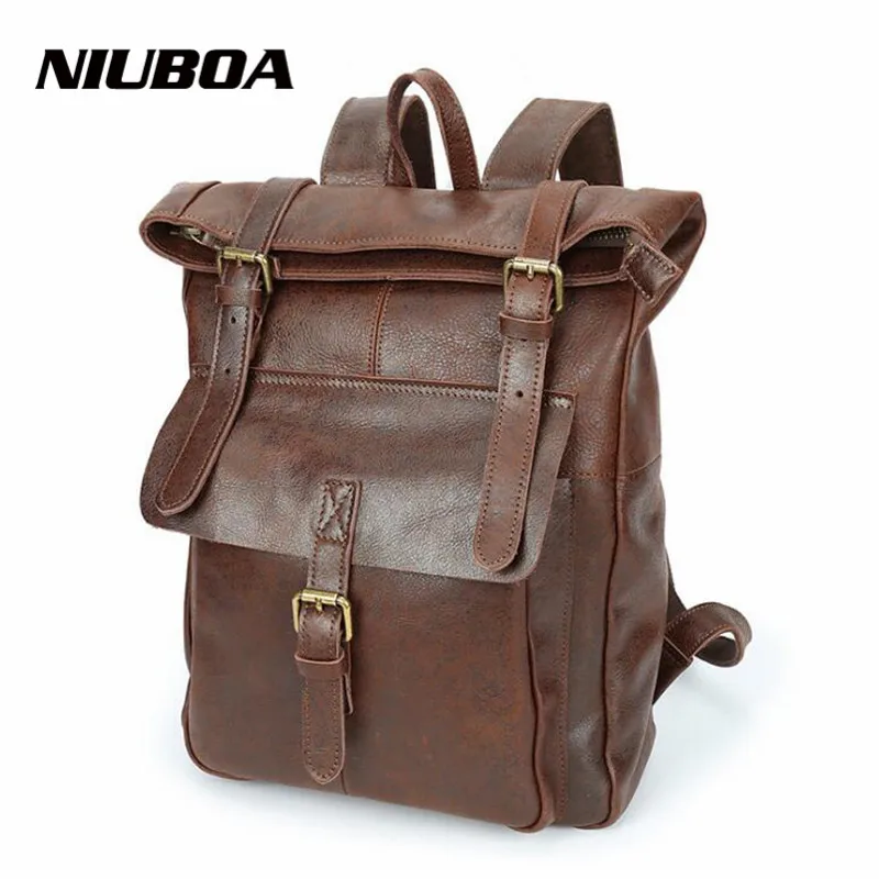 NIUBOA натуральная кожа мужские рюкзаки ретро мульти Bolsa Mochila для ноутбука тетрадь школьные сумки Сильный Большой кожи путешествия рюкзак