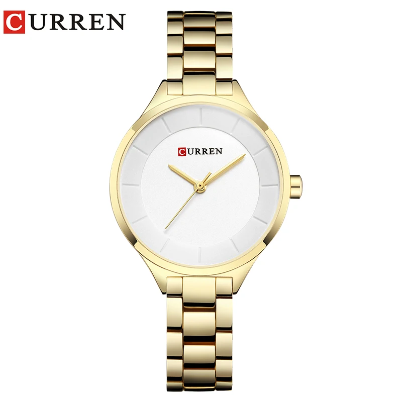 gold-white CURREN, женские часы, роскошные, женское платье, нержавеющая сталь, наручные часы, минималистичный, розовое золото, ремешок, водонепроницаемые часы, relogio feminino - Цвет: gold-white