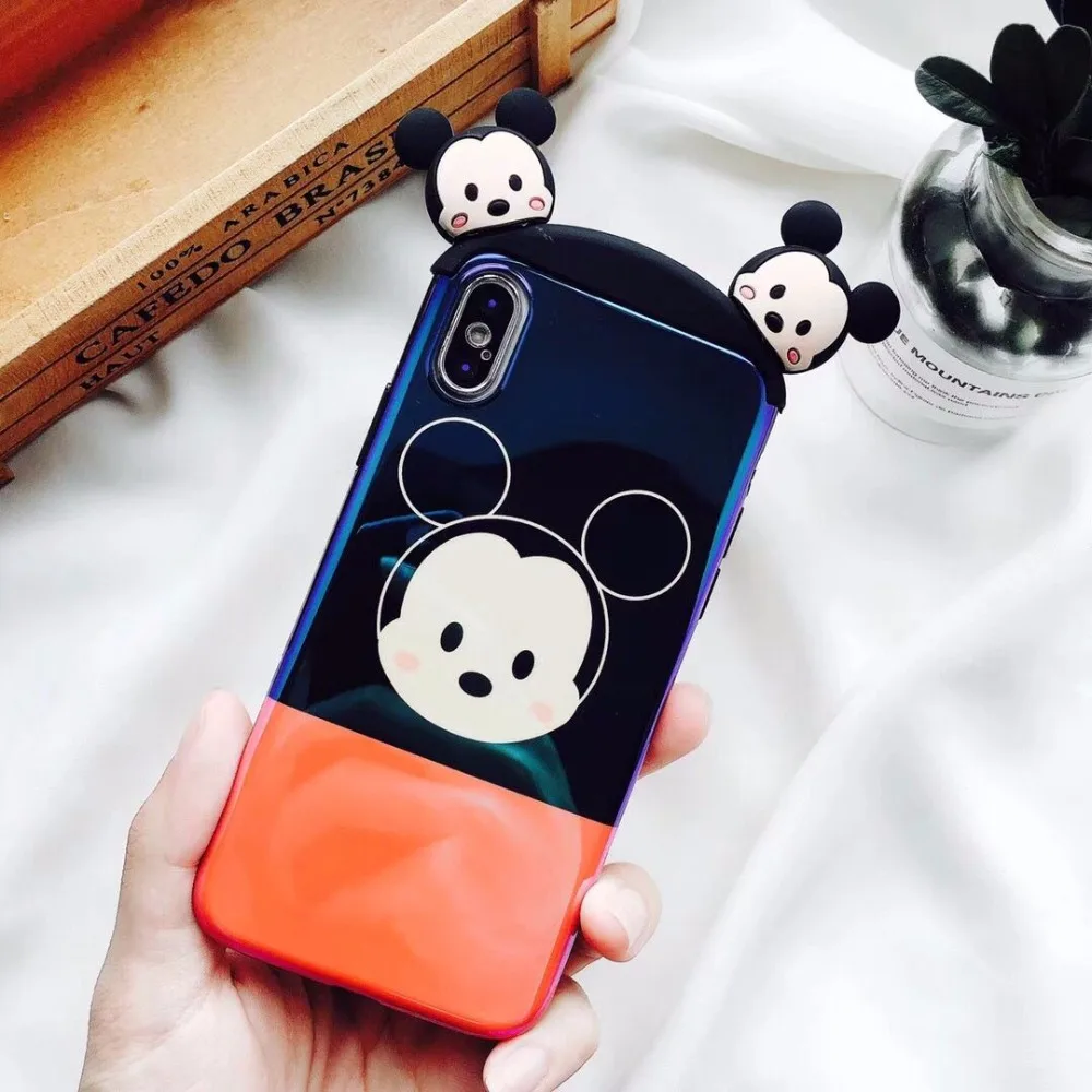 Fashion 3D Blue-ray soft Case for iphone 7 8 plus 6 6S Plus Cute Cartoon Mickey Minnie phone Cover X XR XS Max Coque |