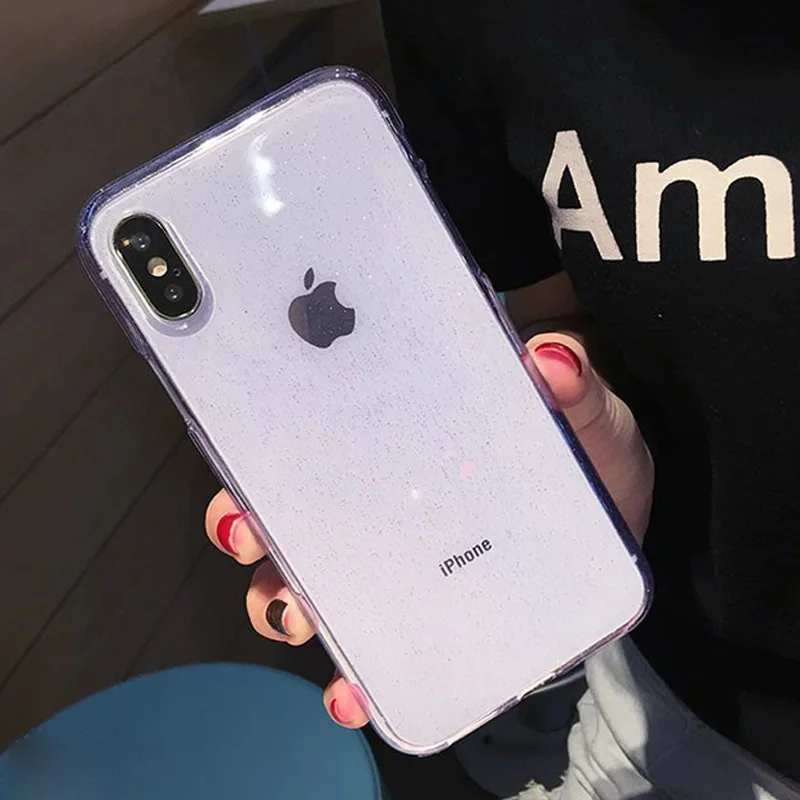 Purple Moskado Прозрачный блестящий чехол для телефона для iPhone X XS Max XR 7 8 6 6S Plus Прозрачный блестящий порошковый чехол s Мягкий ТПУ задняя крышка Coque - Цвет: Purple