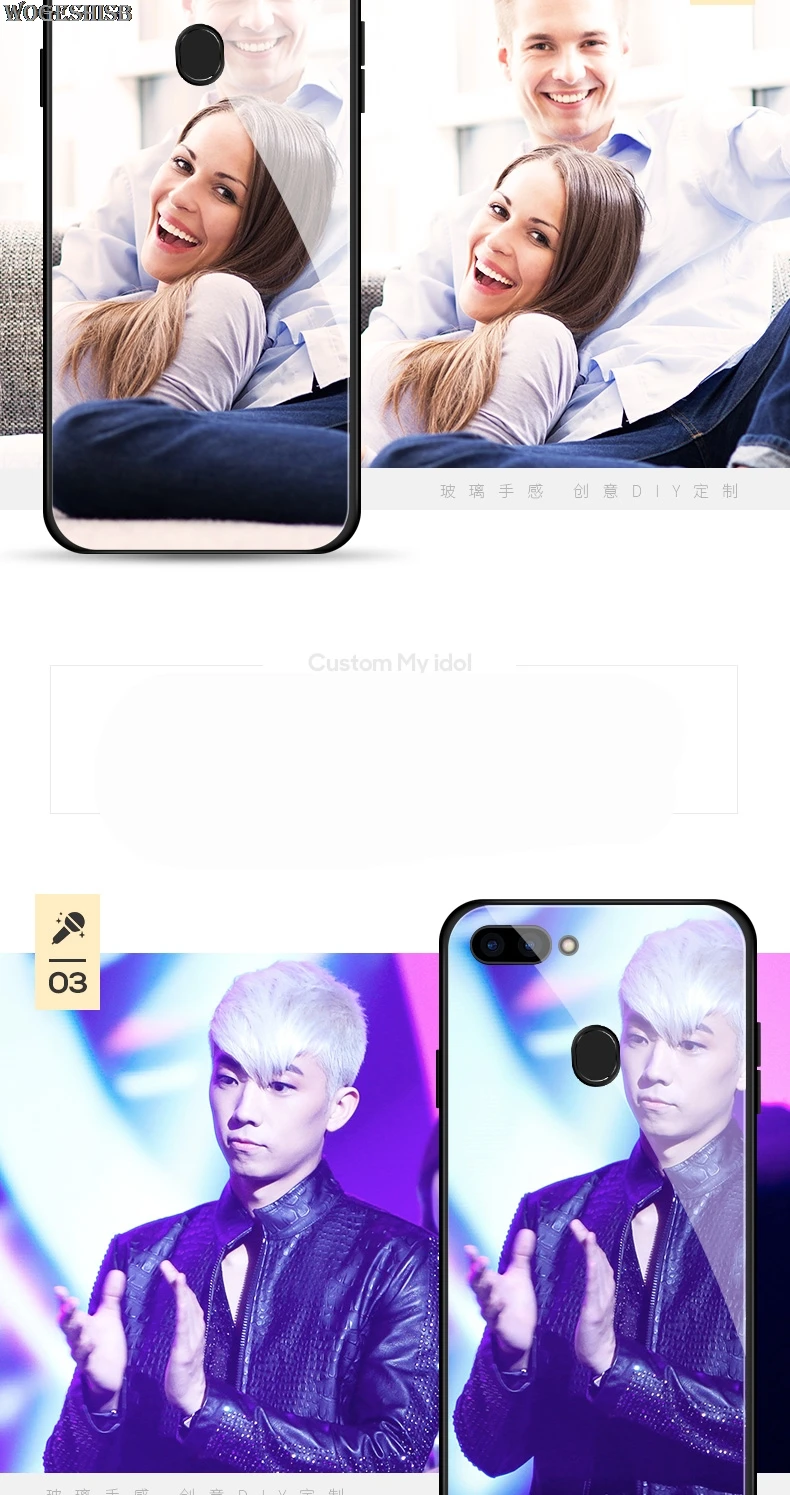 Пользовательские фото закаленное Стекло чехол для OPPO R15 R11 R11S R9 R9S R7 R7S плюс F7 A83 A1 A3 A59 A79 A77 F5 A5 A3S A57 индивидуальный логотип