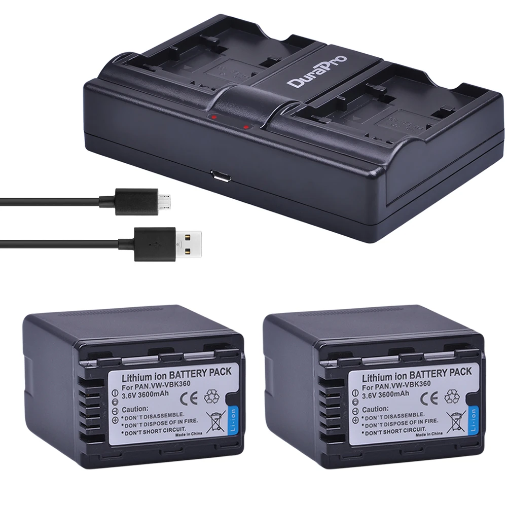 2 шт. Аккумулятор для камеры VW VBK360 + USB зарядное устройство Panasonic SD40 SD60 SD80 SDX1 H85 H95 HS60