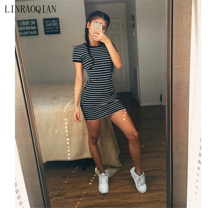 Женское винтажное платье рубашка в полоску спортивное облегающее Мини Вечерние