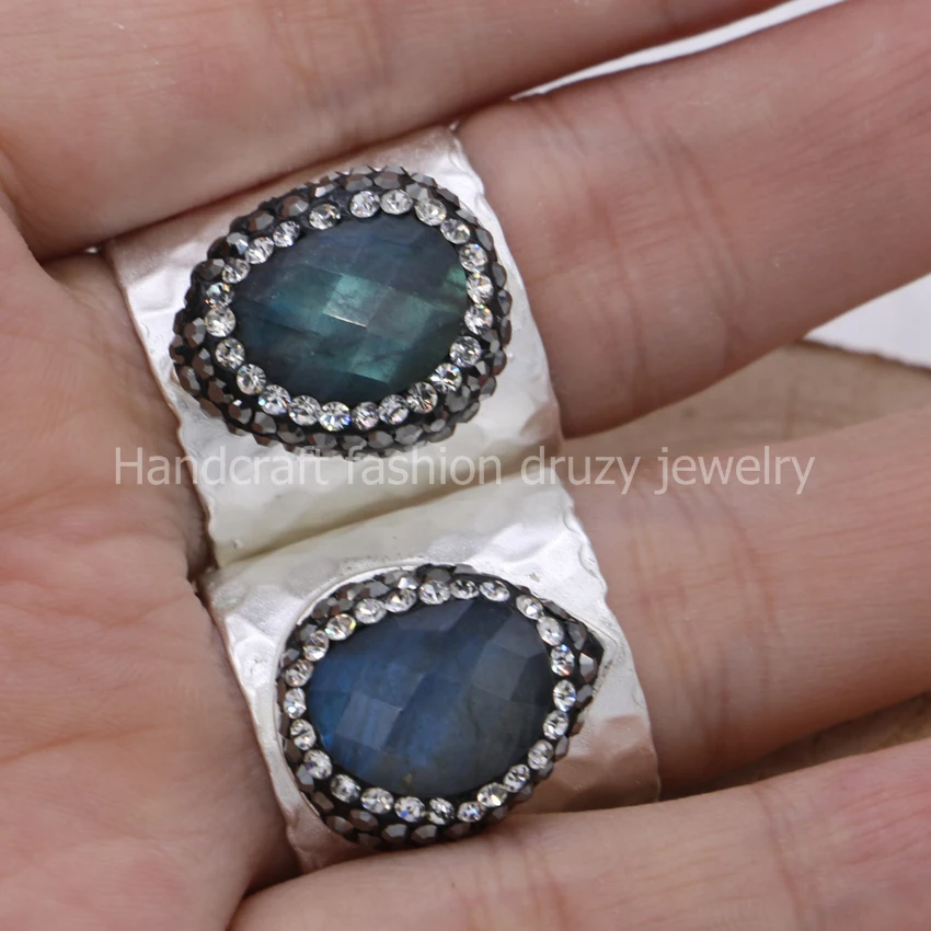 Натуральные Синие камни Друза взрыва кольца из натурального камня Ювелирные