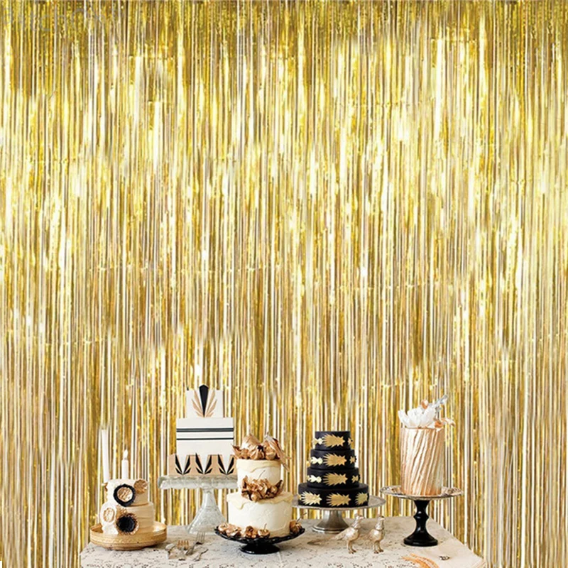 

2M Rainbow Backdrop Foil Curtains Tinsel Fringe Curtain Photography Background Birthday Party Decoration Christmas for Home