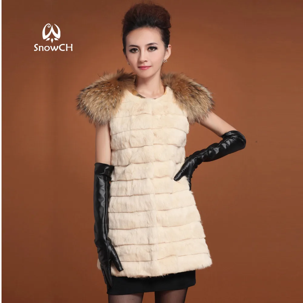 2018 Новый настоящий кроличий мех жилет из меха енота пальто Женская длинная