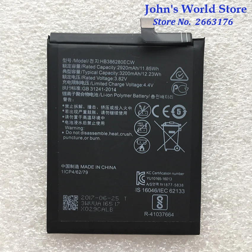 Новый оригинальный HB386280ECW 3200mAh литий ионный аккумулятор для телефона Huawei honor 9 P10