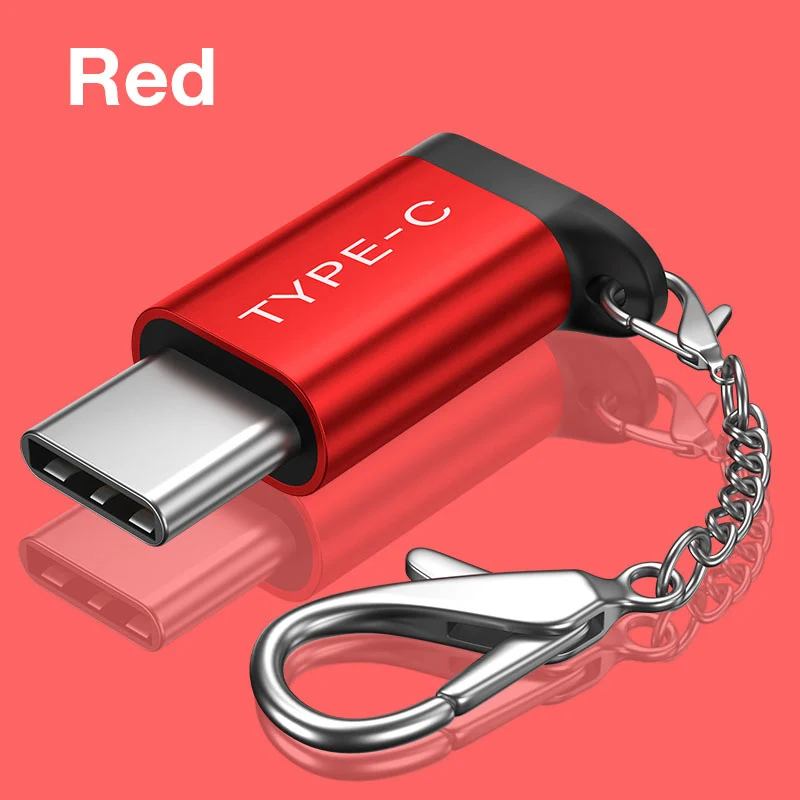 Red JSAUX usb type-C адаптер, 4-Pack Алюминиевый USB C к Micro USB конвертер разъем с Брелок Зарядное устройство совместимый samsung Galaxy S9 - Цвет: Red