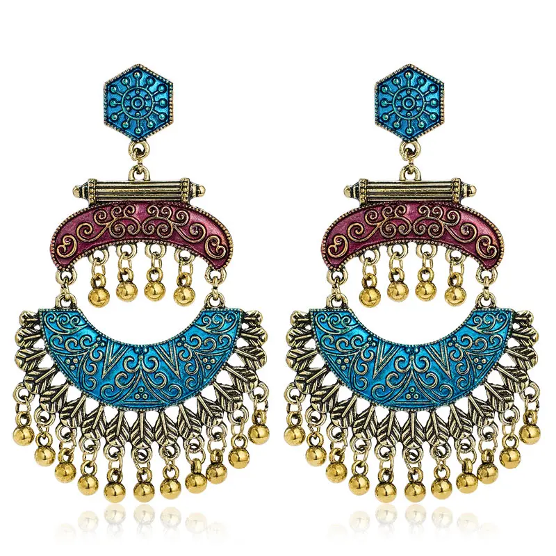 S01151 SHUANGR винтажная Этническая бижутерия изделия из Индии, маленький колокольчик кисточкой Серьги Античный этнический мульти Цвет висячие серьги вrincos бижутерия - Окраска металла: S01151