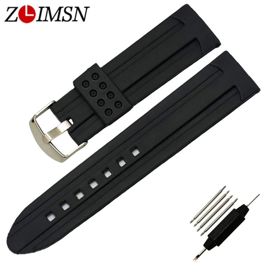 

ZLIMSN Black Sport Fitness Rubber Band Watchbands Waterproof Diving Silicone Rubber Bracelet 22 24mm Anniversary Activities