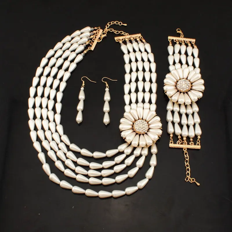 MANILAI Африканский Шарм Многослойные Имитация Жемчуга Цветок эффектное ожерелье