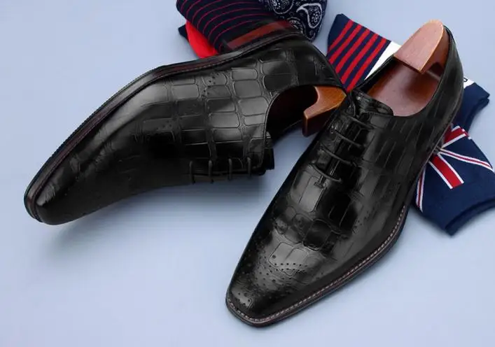 Мужские классические туфли из натуральной кожи со шнуровкой в клетку | Обувь