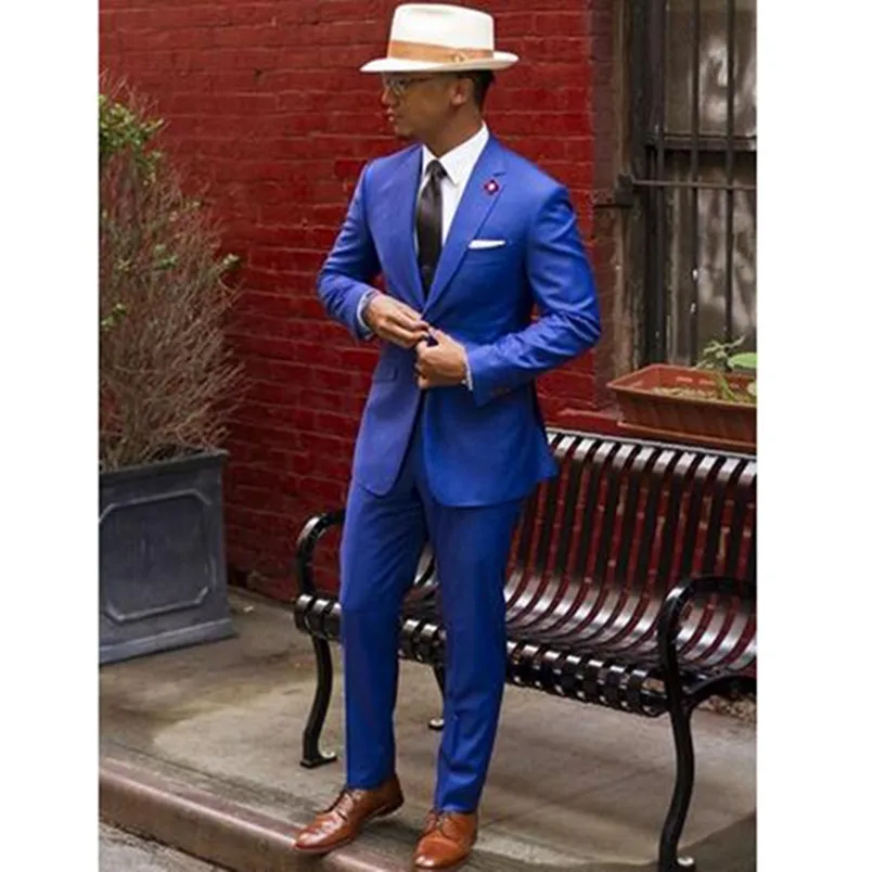 

Classic Royal Blue Wedding Suits Groom Tuxedos Cheap Slim Fit Groomsmen Tuxedos Vintage Wedding Prom Men Suit ( jacket+Pants)