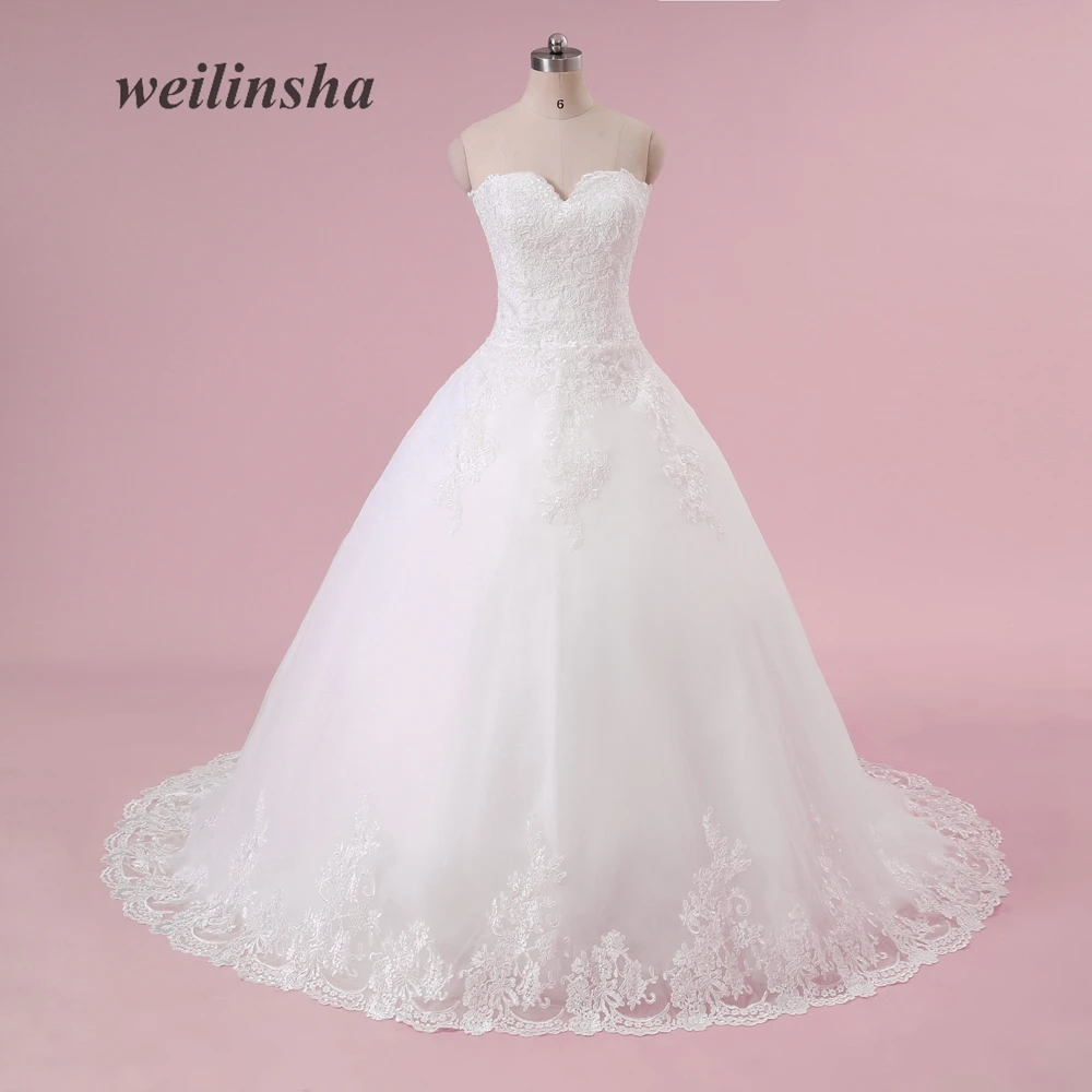 

weilinsha Princess Appliques Tulle Wedding Dresses Sexy Romantic Sweetheart Lace Up Puffy A-Line Bridal Gowns Vestido de Noiva