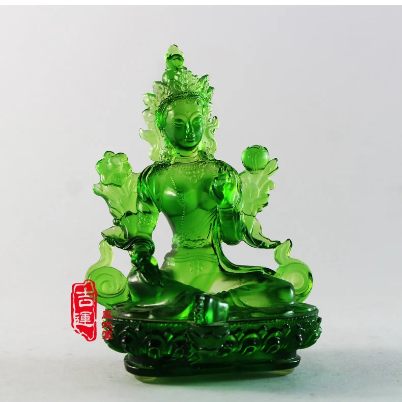 Подлинная Цветная глазурь Лазурный камень Тантра Зеленая Тара Будда храм