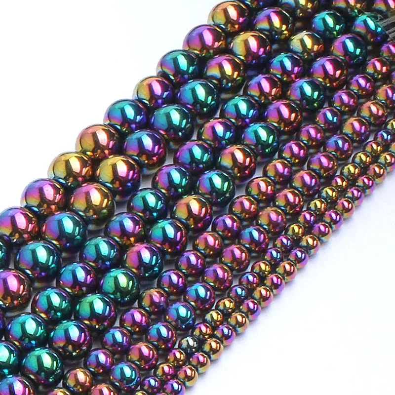 Multicolor Натуральный гематит, розовое золото, серебро, черное покрытие, бусины высшего качества, круглые бусины для самостоятельного изготовления ювелирных изделий, браслеты 2-12 мм, 15 дюймов - Цвет: Multicolor