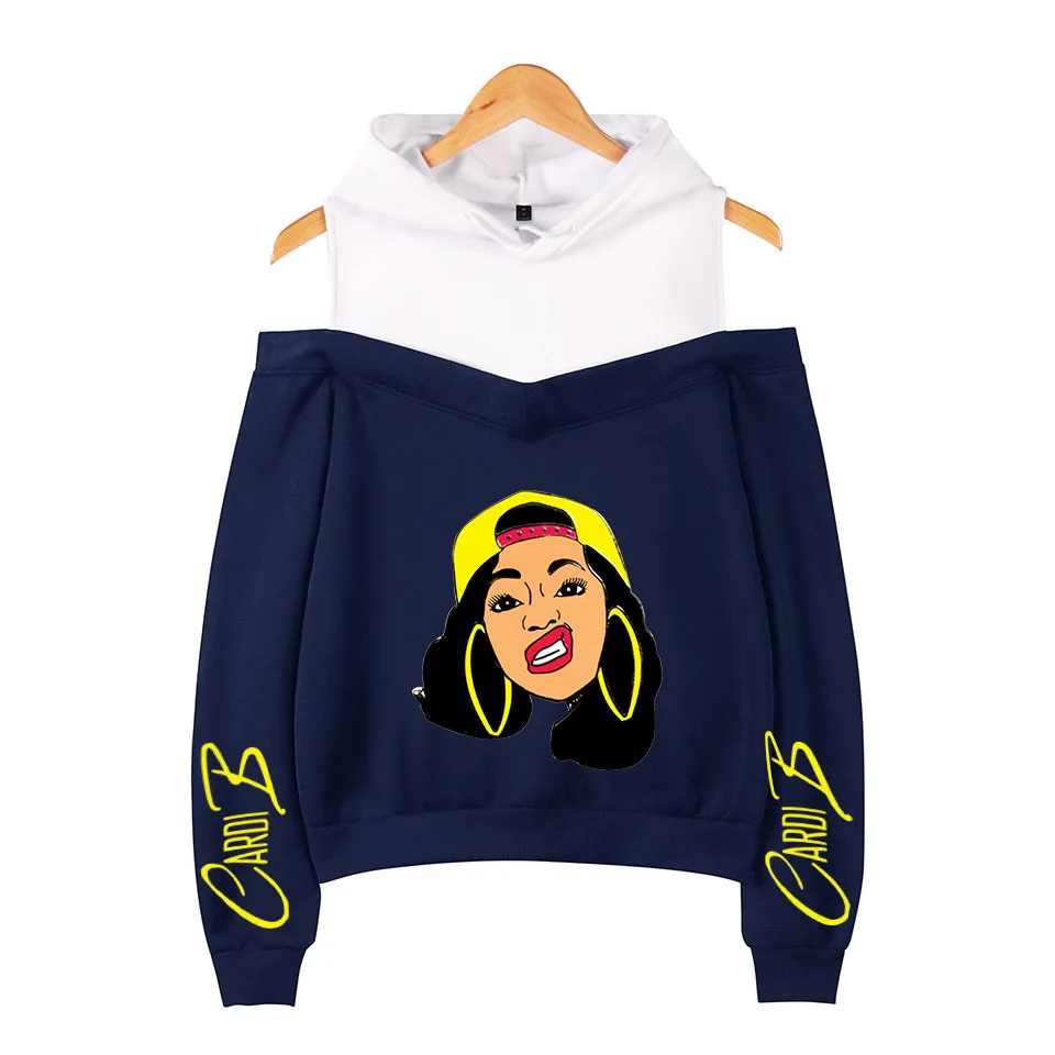Rapper Cardib Cardi B негабаритная Толстовка Harajuku свитшоты женские с длинным рукавом с открытыми плечами эксклюзивная одежда с капюшоном Poleron Mujer