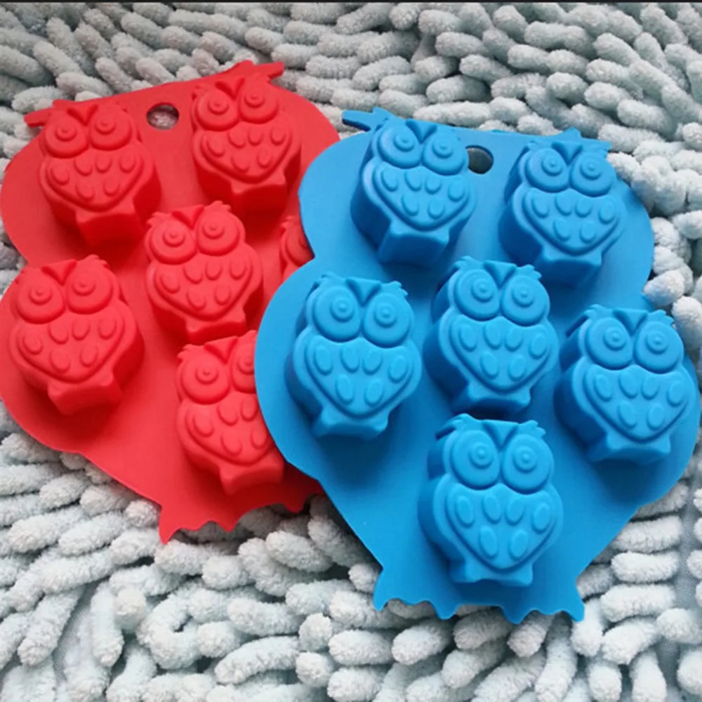 1PCS  New Bakeware Cake Tools 6 Cups Cake Cookie Icecream Sweet 3D Animal Owl Shape Chocolate Silicone Mold