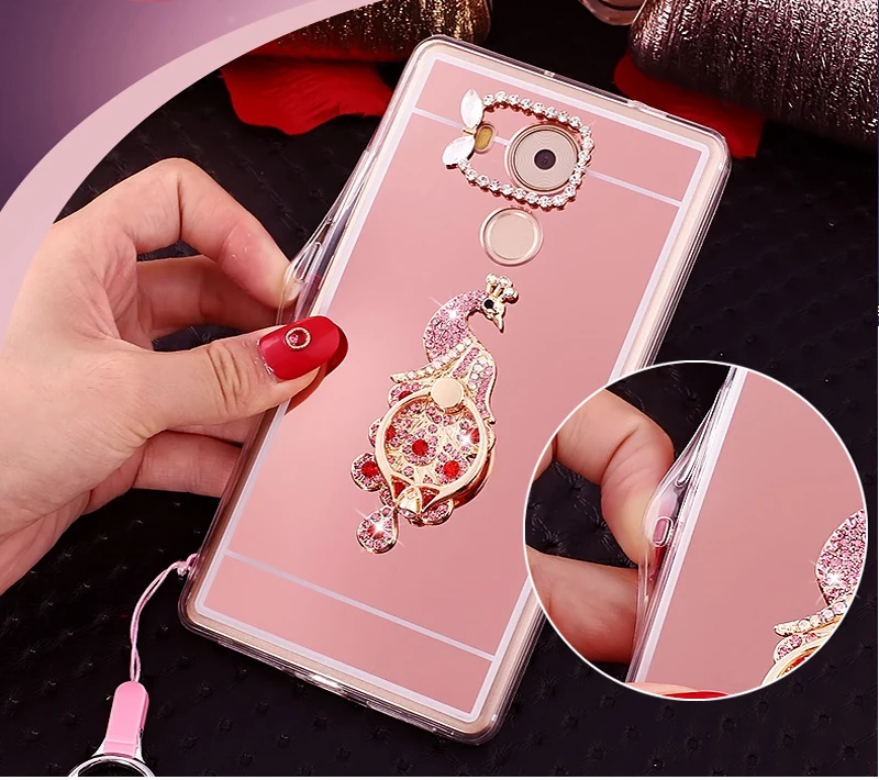 For Huawei P20 Pro Lite Peacock Heart Finger Ring Holder Mirror Case P10 P9 P8 Plus 2017 Honor 8 9 V8 Nova Cases |