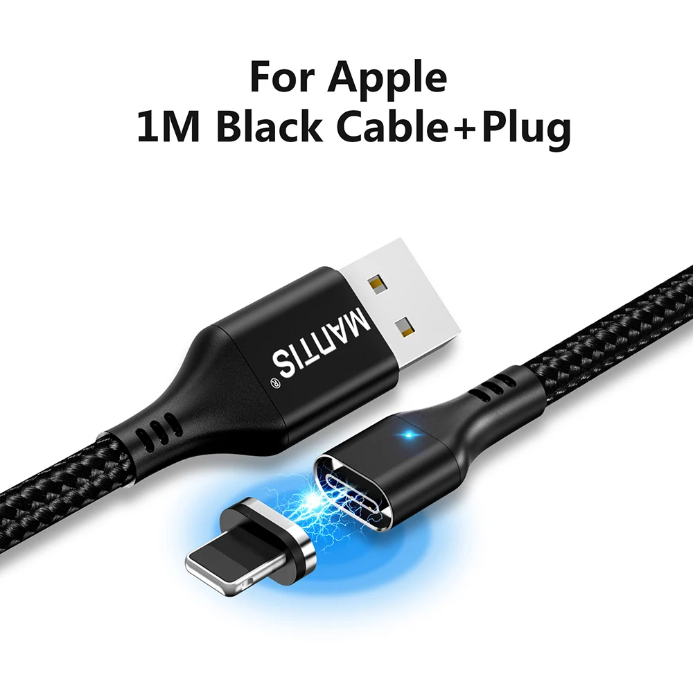 Black for Apple Магнитный зарядный Micro USB кабель MANTIS для iPhone samsung 3 в 1, кабель type C, 3 А, кабель для быстрой зарядки и передачи данных, магнитный шнур, зарядное устройство - Цвет: Black for Apple