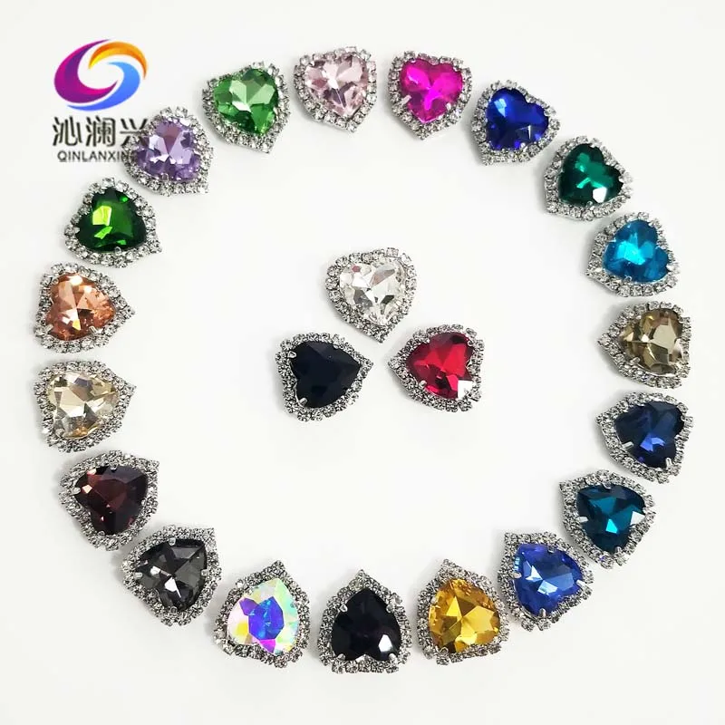 

Смешанные цвета серебряное дно форма сердца Пряжка из хрустального стекла, высшего класса пришить Стразы для Diy/ювелирные аксессуары 12 мм/14 ...