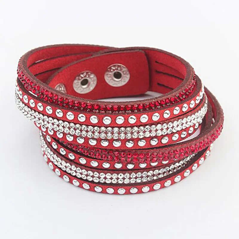 Многослойные кожаные браслеты для женщин и мужчин с кристаллами ПУ на запястье