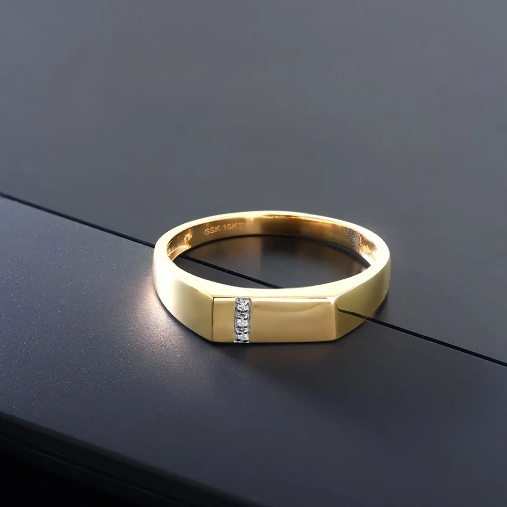 Ювелирные изделия с бриллиантами GemStoneKing, 10 к, твердое желтое золото, мужские 0,08 Cttw, натуральный белый бриллиант, обручальное юбилейное кольцо