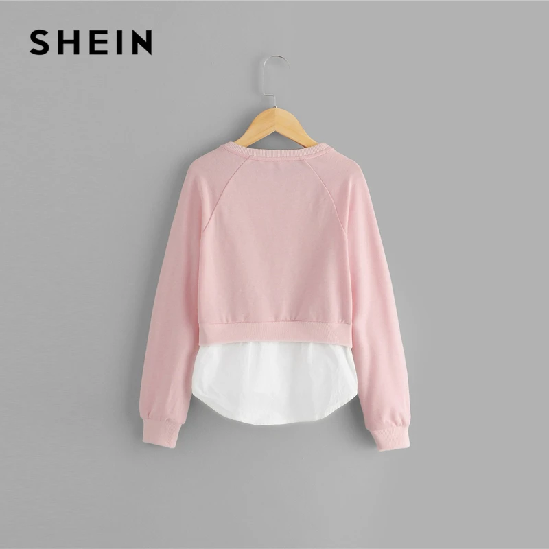 SHEIN/повседневные толстовки для девочек с розовым бантом спереди; топы для девочек; коллекция года; сезон весна; Модный милый пуловер с длинными рукавами; детская одежда