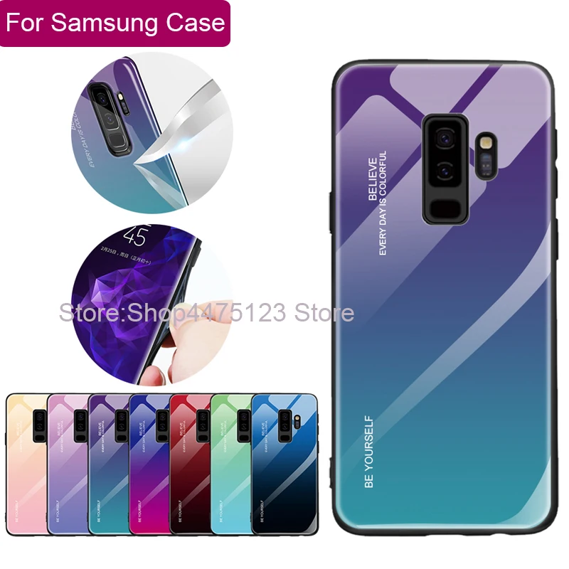 Градиентный чехол для Samsung S8 S9 Galaxy S10 A7 J8 J6 J4 A6 A8 plus A9 2018 тонкий глянцевый закаленное