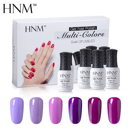 HNM, 6 цветов, серия 8 мл, УФ Гель-лак для ногтей, набор гель-лаков Lak Vernis, Полупостоянный Гель-лак, Подарочная коробка, набор для самостоятельного дизайна ногтей - Цвет: Pinkish Purple