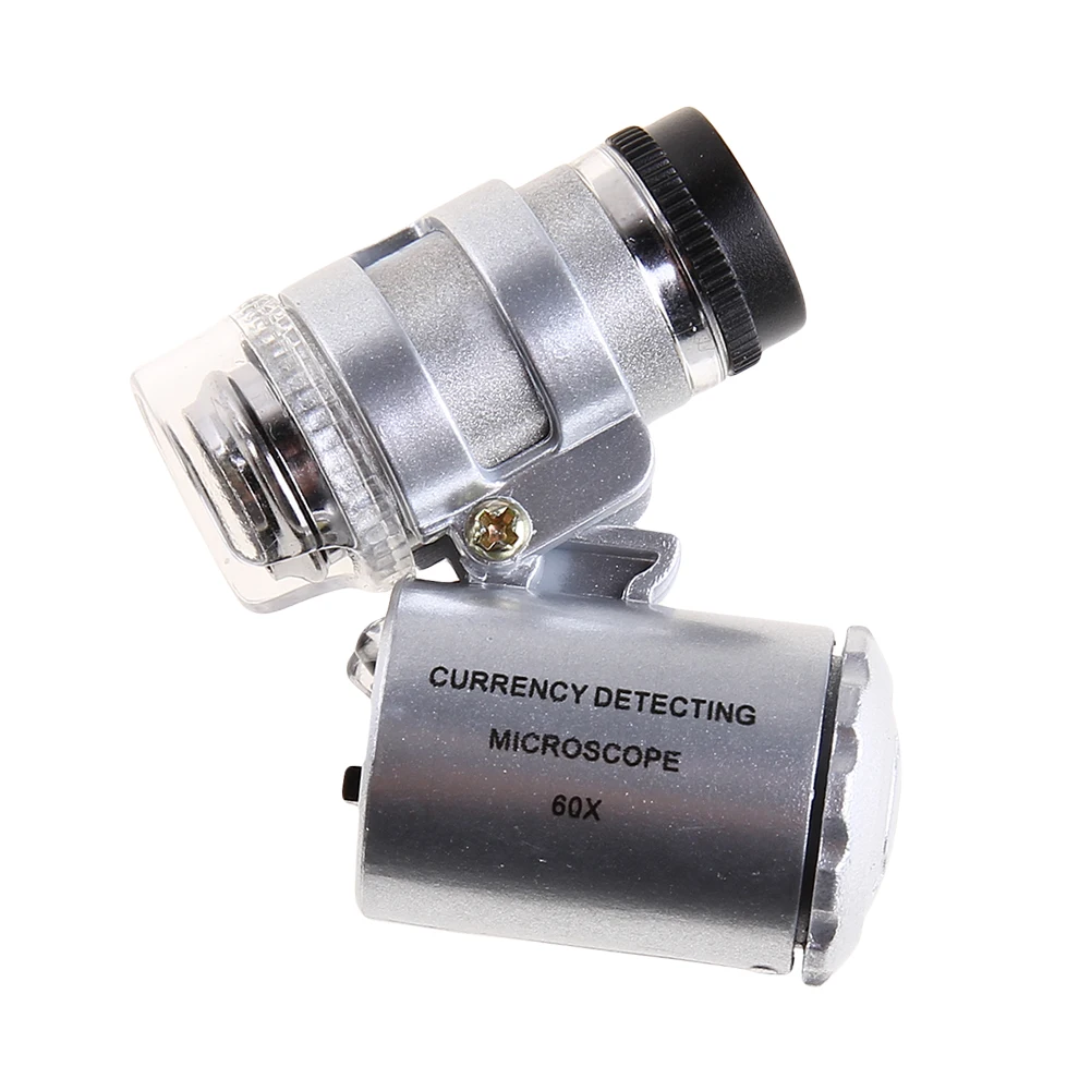 60x Ручной мини Карманный микроскоп Лупа ювелира со светодиодной подсветкой