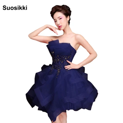 Suosikki Vestido de noiva без бретелек вина асимметричное, коктейльное платье Соблазнительная официальная Вечеринка платье с мини-платья - Цвет: navy blue