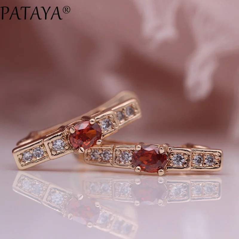 pomegranate red Новые овальные зеленые серьги PATAYA, женские модные свадебные милые ювелирные украшения, 585 розовое золото, Разноцветные серьги с натуральным цирконием - Окраска металла: pomegranate red