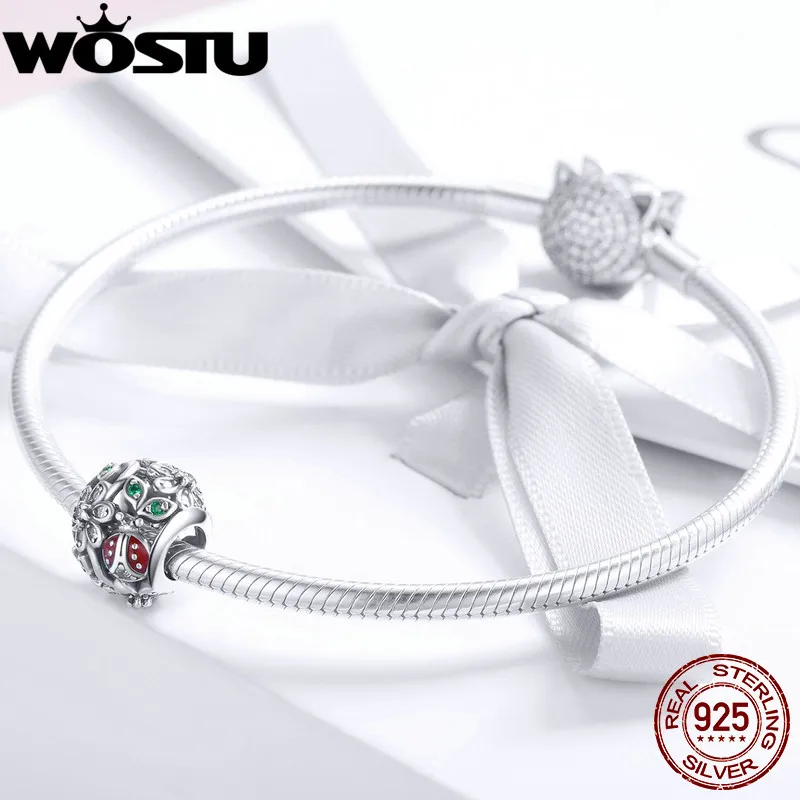 WOSTU дизайн 925 пробы серебряный ромашка и Божья коровка Шарм Бисера Подходит DIY браслет европейские серебряные ювелирные изделия подарок CQC926