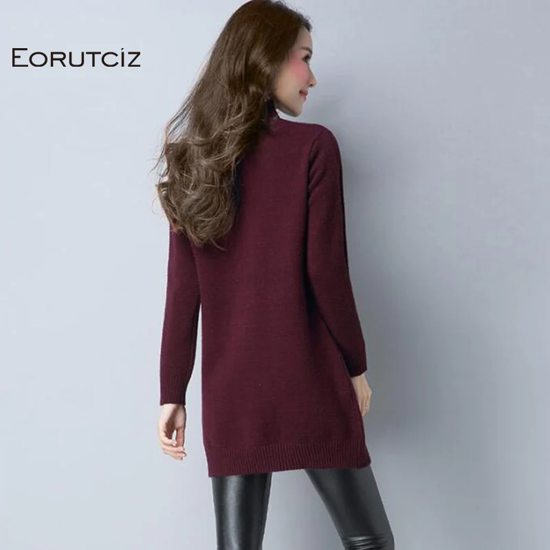 Женское вязаное платье свитер EORUTCIZ базовое осеннее туника с высоким воротником и
