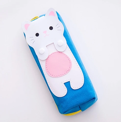 White cat 33 1 шт., холщовый чехол-карандаш Kawaii, коробка для канцелярских принадлежностей с милыми котами, мультяшный Большой Вместительный чехол для ручек, школьные принадлежности - Цвет: White cat 33